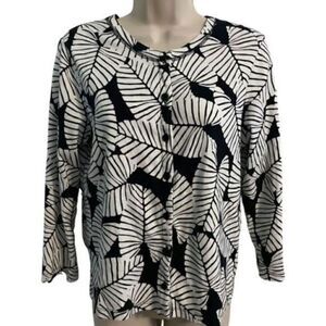 Raefella Black and White Palm Cardigan. Size Medium